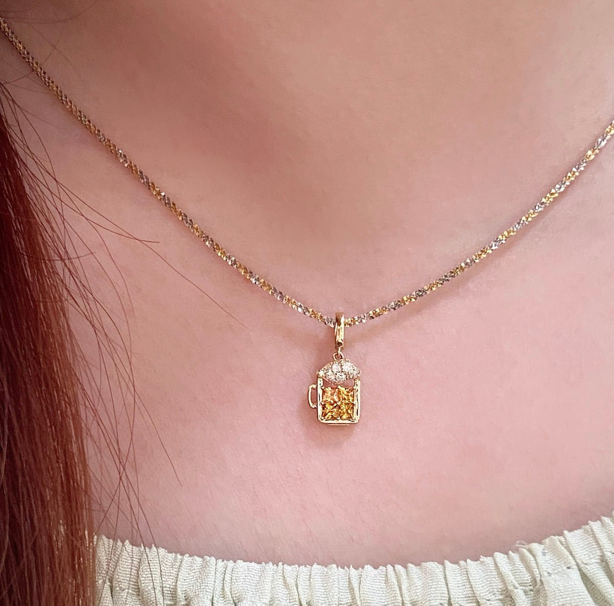 18金 ダイヤモンドチャーム ペンダント K18YG 18K ネックレスチャーム ダイヤモンド ピンク カラーストーン バチカン メロンソーダ カクテル ビール パフェ ワイン - Jewelry Hills Tokyo