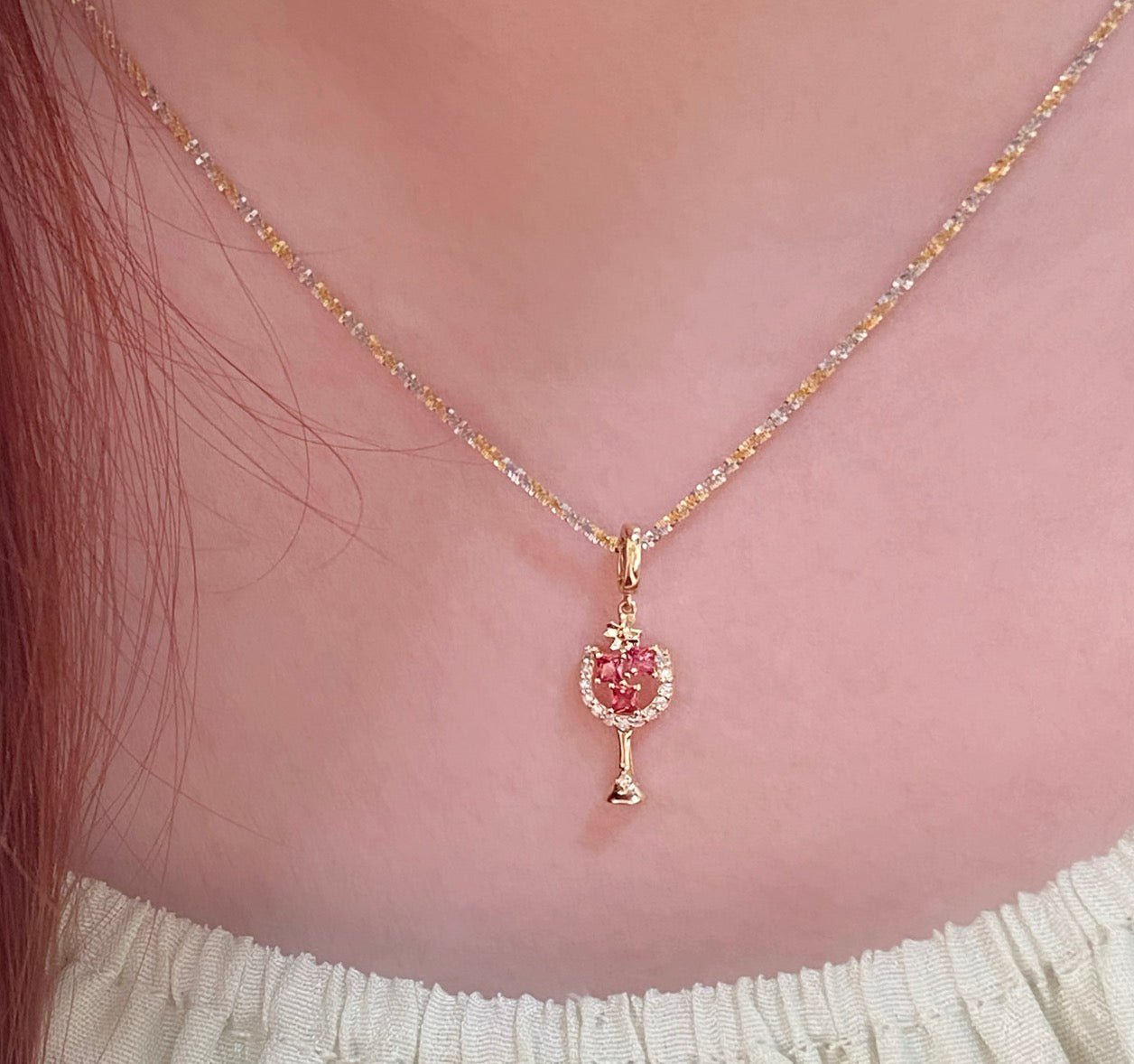18金 ダイヤモンドチャーム ペンダント K18YG 18K ネックレスチャーム ダイヤモンド ピンク カラーストーン バチカン メロンソーダ カクテル ビール パフェ ワイン - Jewelry Hills Tokyo