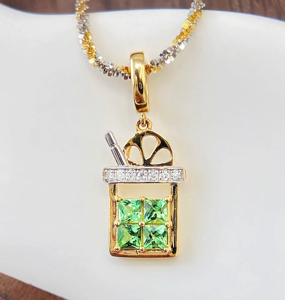 18金 ダイヤモンドチャーム ペンダント K18YG 18K ネックレスチャーム ダイヤモンド ピンク カラーストーン バチカン メロンソーダ カクテル ビール パフェ ワイン - Jewelry Hills Tokyo