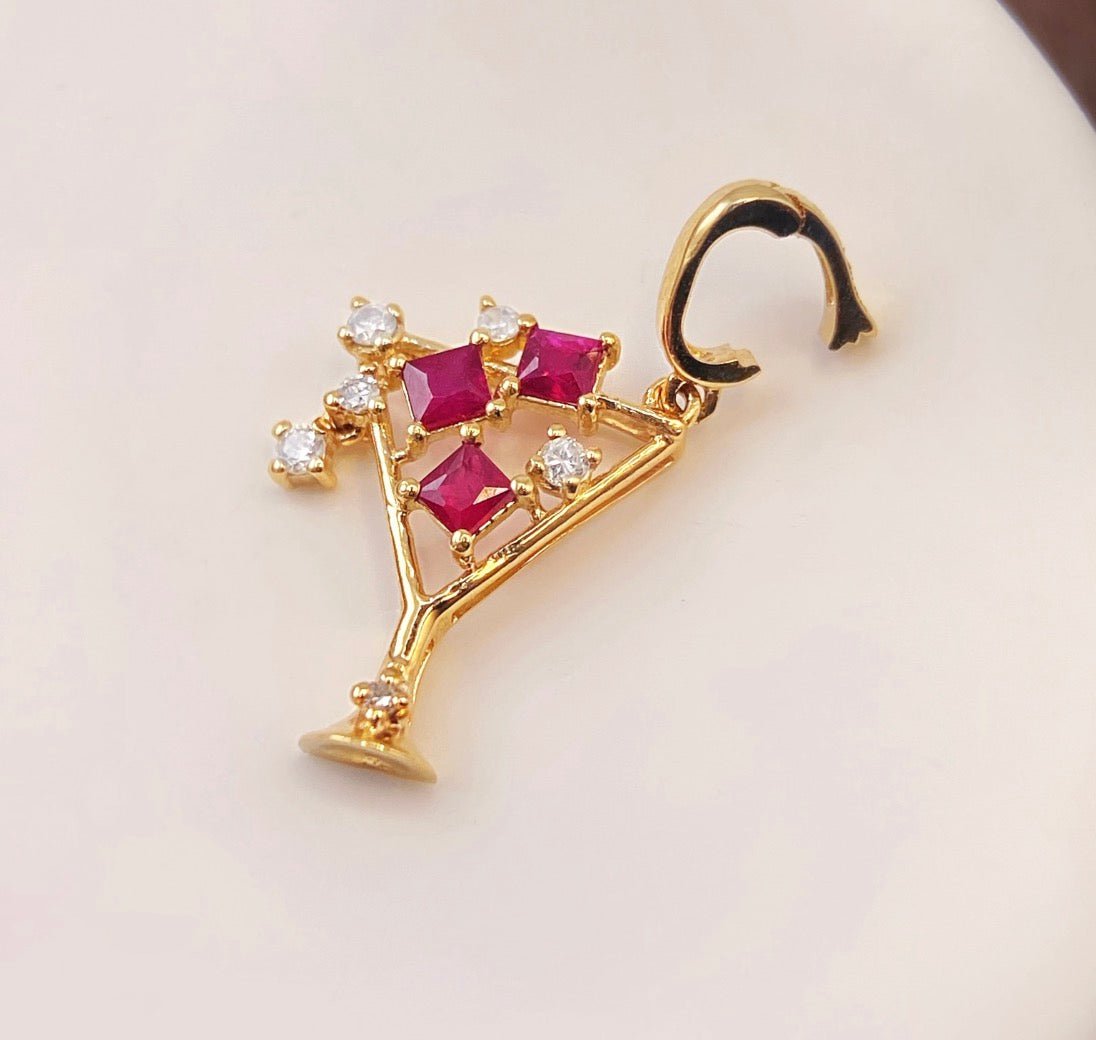 18金 ダイヤモンドチャーム ペンダント K18YG 18K ネックレスチャーム ダイヤモンド ピンク カラーストーン バチカン メロンソーダ カクテル ビール パフェ ワイン - Jewelry Hills Tokyo