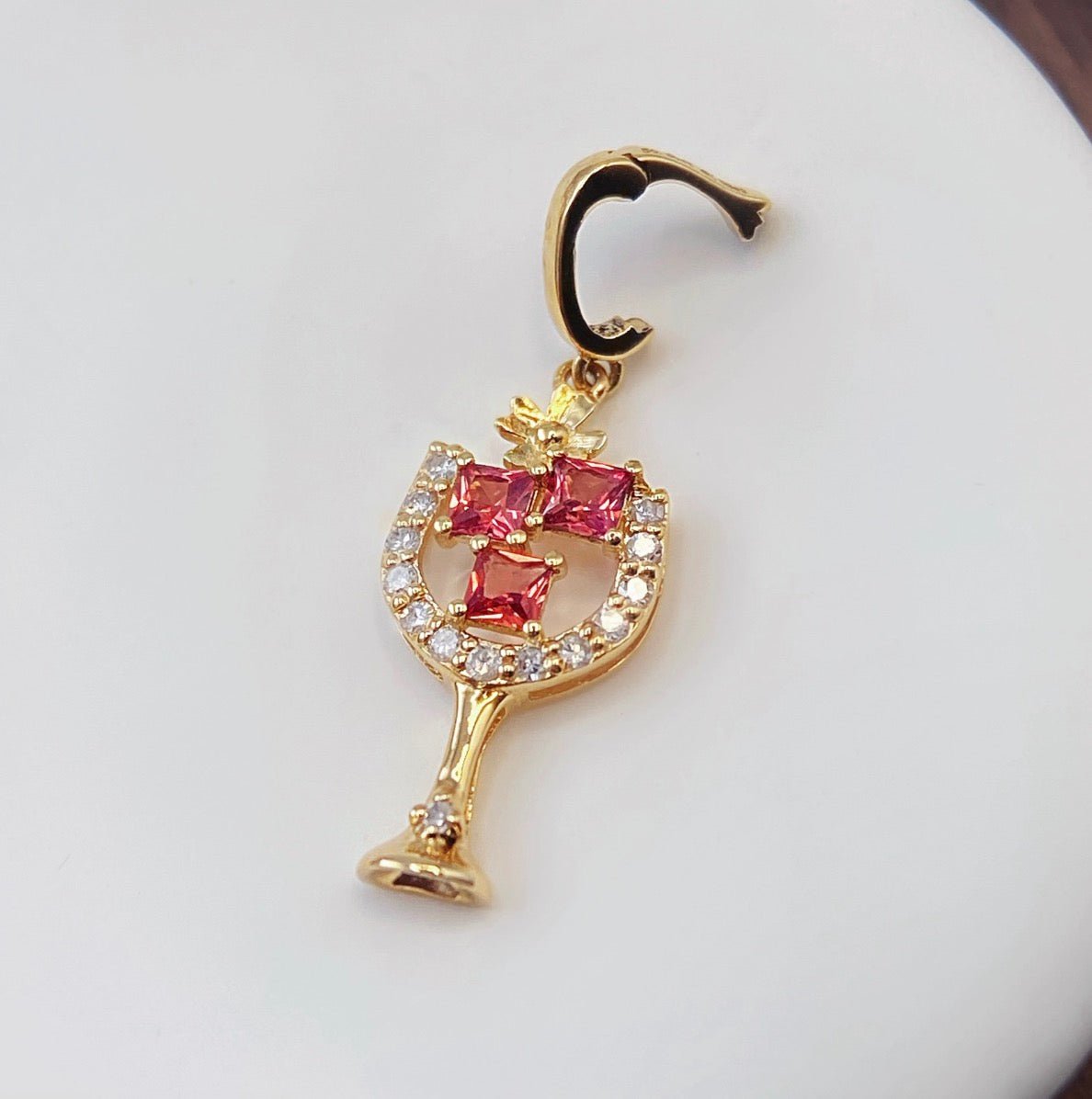 18金 ダイヤモンドチャーム ペンダント K18YG 18K ネックレスチャーム ダイヤモンド ピンク カラーストーン バチカン メロンソーダ カクテル ビール パフェ ワイン - Jewelry Hills Tokyo