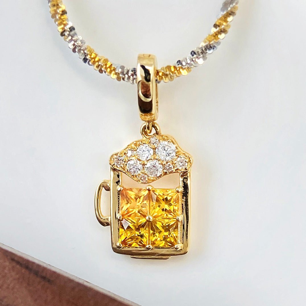 18金 ダイヤモンドチャーム ペンダント K18YG 18K ネックレスチャーム ダイヤモンド ピンク カラーストーン バチカン メロンソーダ カクテル ビール パフェ ワイン - Jewelry Hills Tokyo
