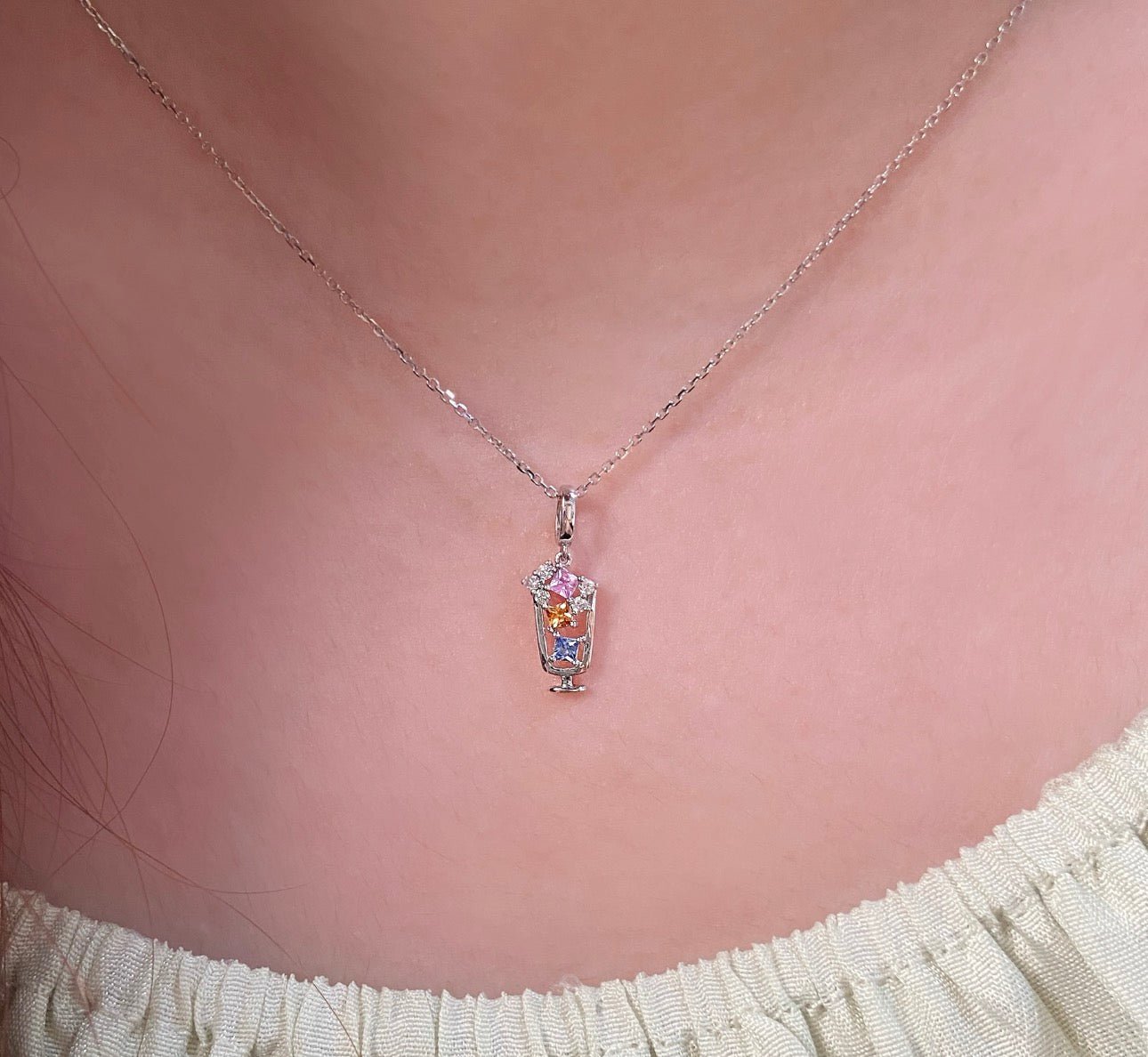 18金 ダイヤモンドチャーム ペンダント K18YG 18K ネックレスチャーム ダイヤモンド ピンク カラーストーン バチカン メロンソーダ カクテル ビール パフェ ワイン - Jewelry Hills Tokyo