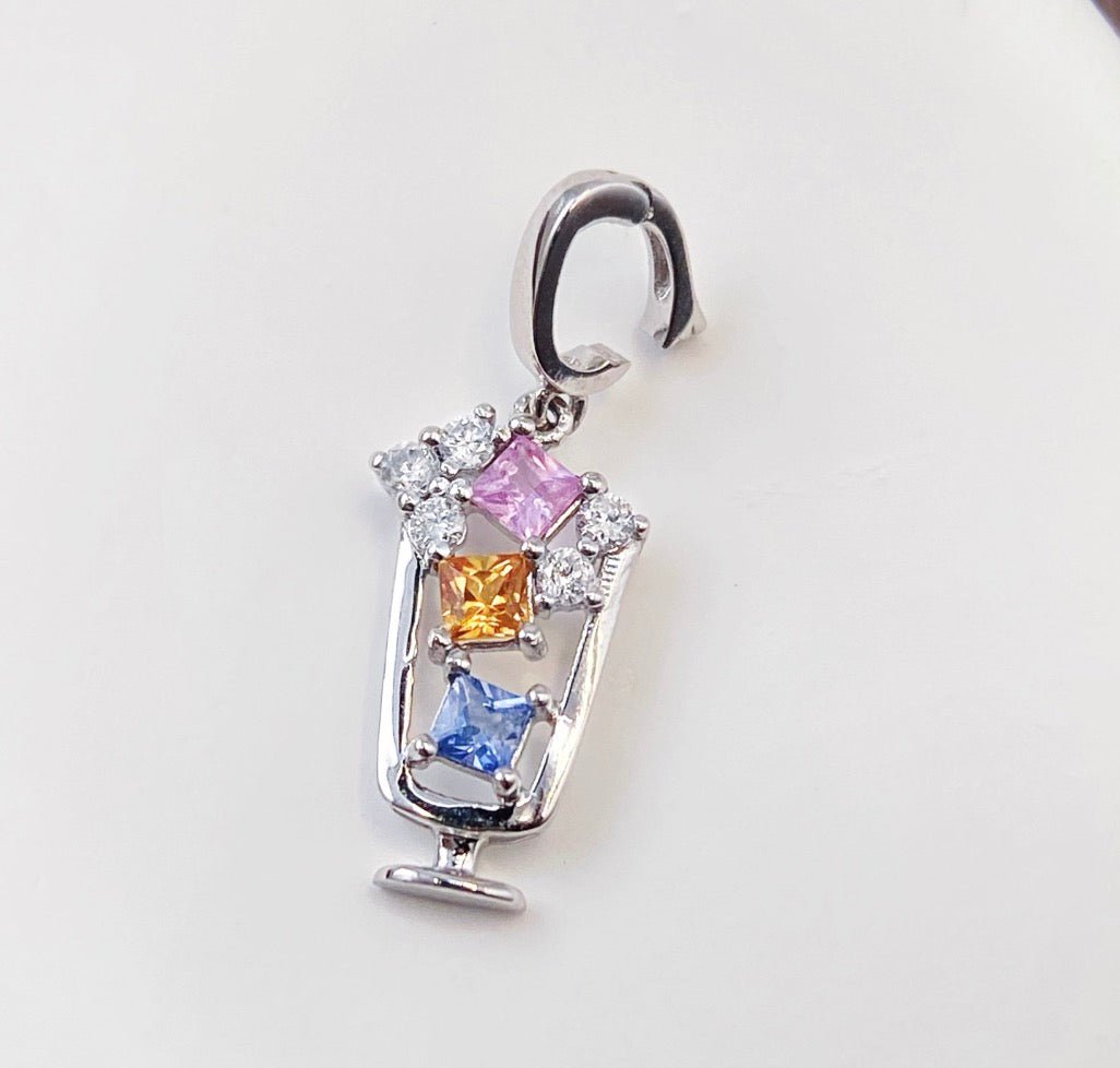 18金 ダイヤモンドチャーム ペンダント K18YG 18K ネックレスチャーム ダイヤモンド ピンク カラーストーン バチカン メロンソーダ カクテル ビール パフェ ワイン - Jewelry Hills Tokyo
