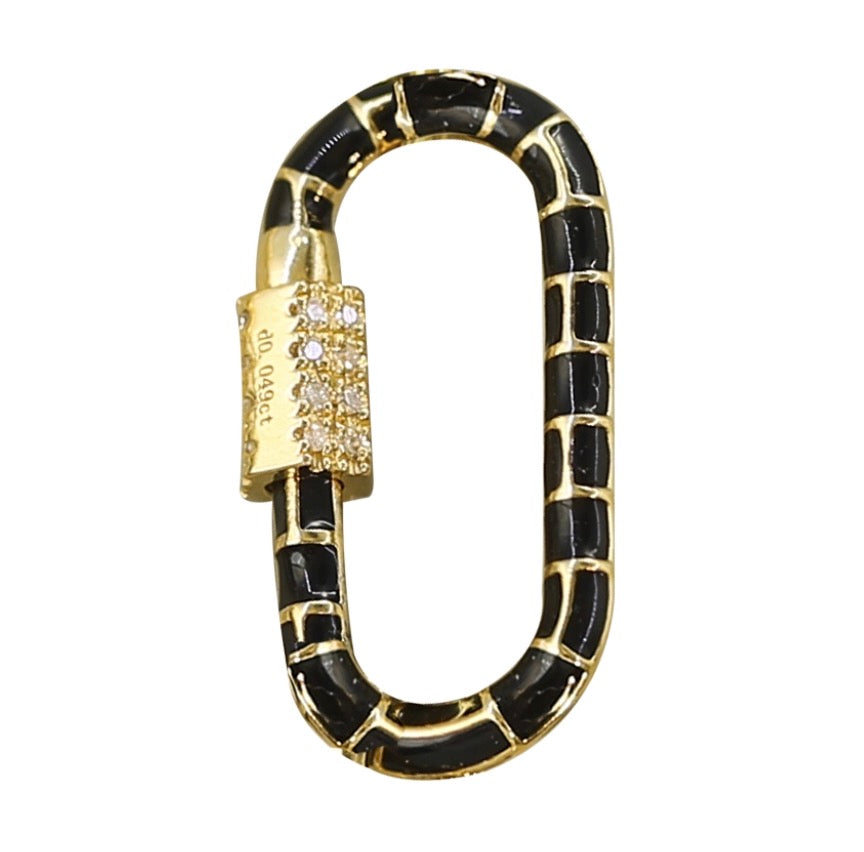 K18YG チャーム 繋ぎ ブラックエナメル スクエア ハート オーバル ダイヤモンド スクリュー ロック付き ロック式 ペンダント ねじ式 クラスプ コネクター YG イエローゴールド