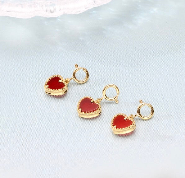 K18YG レッドカーネリアン 引き輪 ヒキワ ハート イエローゴールド 18K ジュエリーパーツ チャーム パーツ エンドパーツ ネックレスパーツ