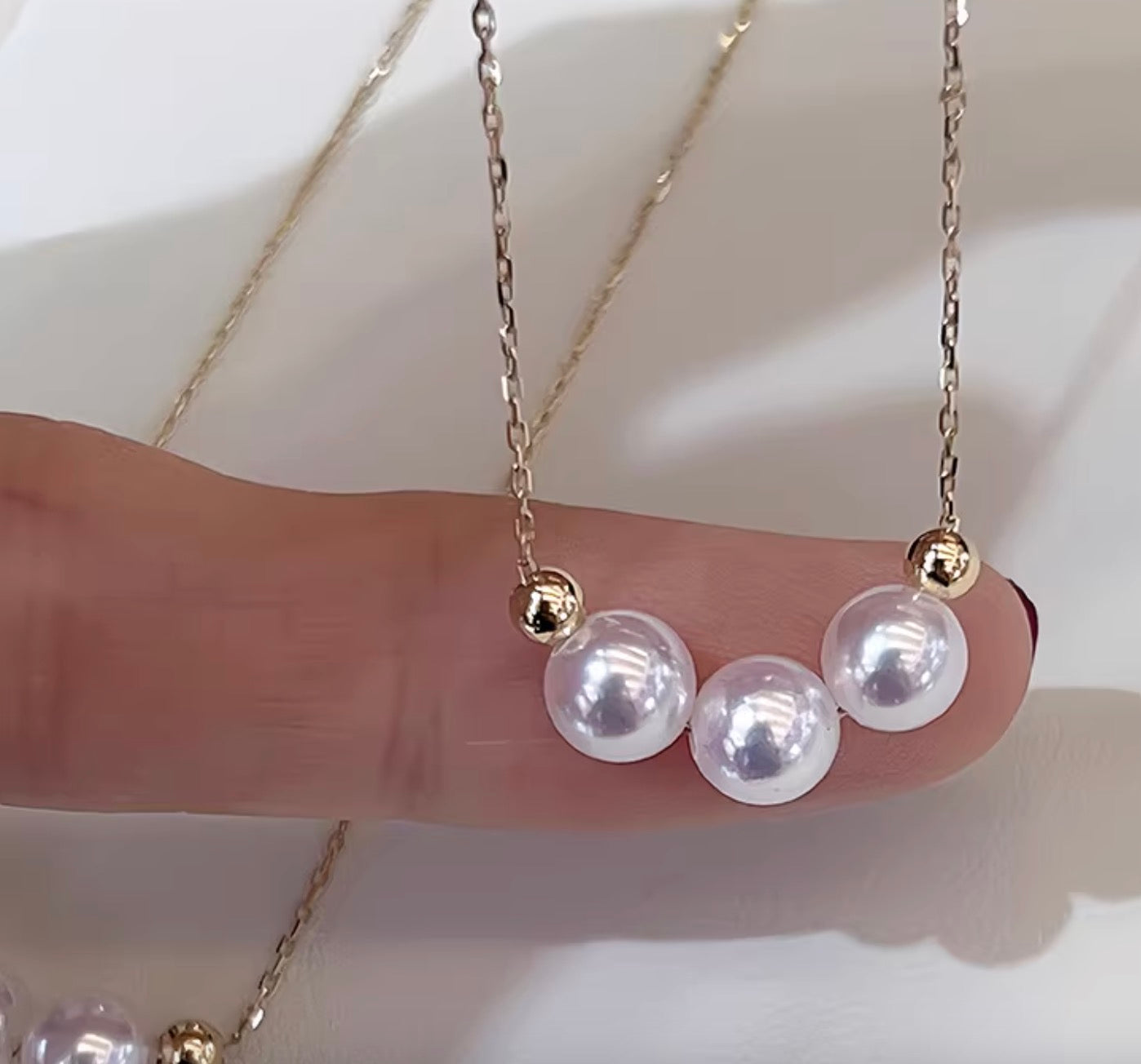 K18YG あこや真珠 スマイルネックレス 18K YG ペンダント 3珠 3粒 3玉 