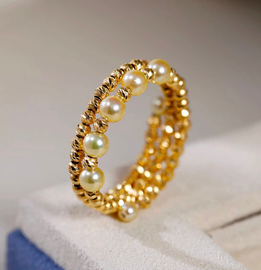 K18YG 金色アコヤ ゴールデンアコヤ パール 指輪 リング イエローゴールド YG 18K 金色あこや ワイヤーリング 弾力 9~18号 小粒