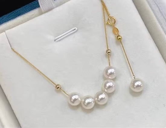 K18YG あこや真珠 2way ショパンチェーン パール ネックレス Y字 ペンダント 18K 5珠 スライド式アジャスター