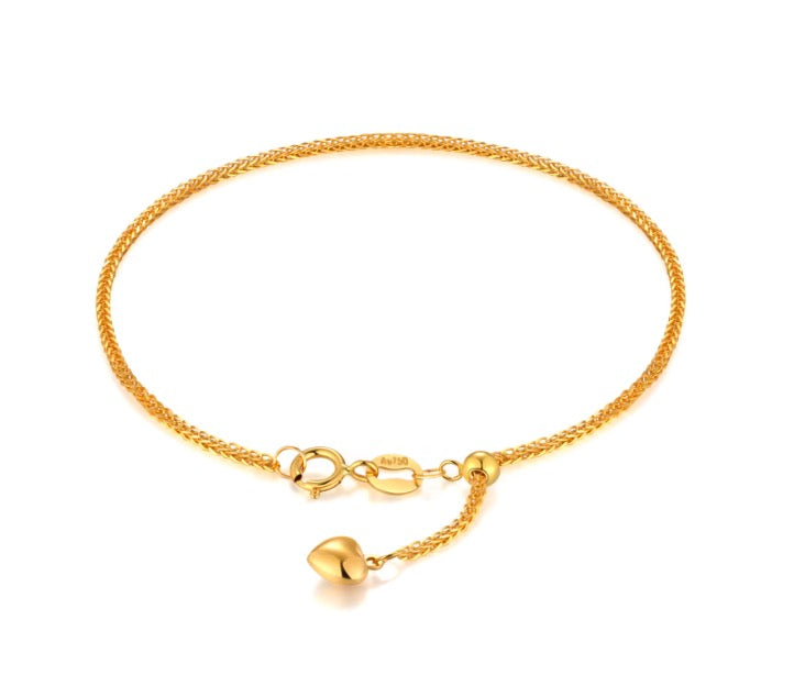 K18YG WG PG ブレスレット 1.5mm~ チェーンブレスレット ショパンチェーン 18k 15cm~ スライド式アジャスター ハートチャーム