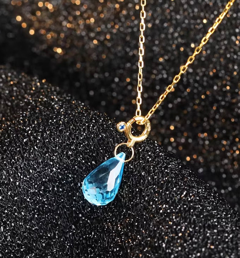 K18YG トパーズ チャーム ペアシェイプ ファセットトパーズ 18K 引き輪 ペンダント ネックレスパーツ K18 ティアドロップ ブルートパーズ