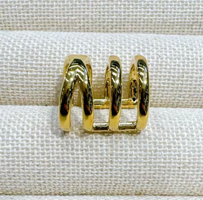 K18YG WG イヤーカフ 3連 18k イエローゴールド ホワイトゴールド シングル 片耳用 ツイスト X メンズ レディース 中空