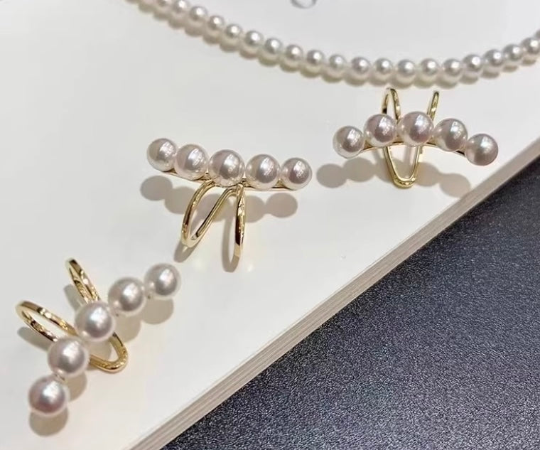 K18YG あこや真珠 彩凛珠 イヤーカフ イヤリング スマイル アコヤ 18K 5玉 5珠 5連 ベビーパール ベイビーアコヤ