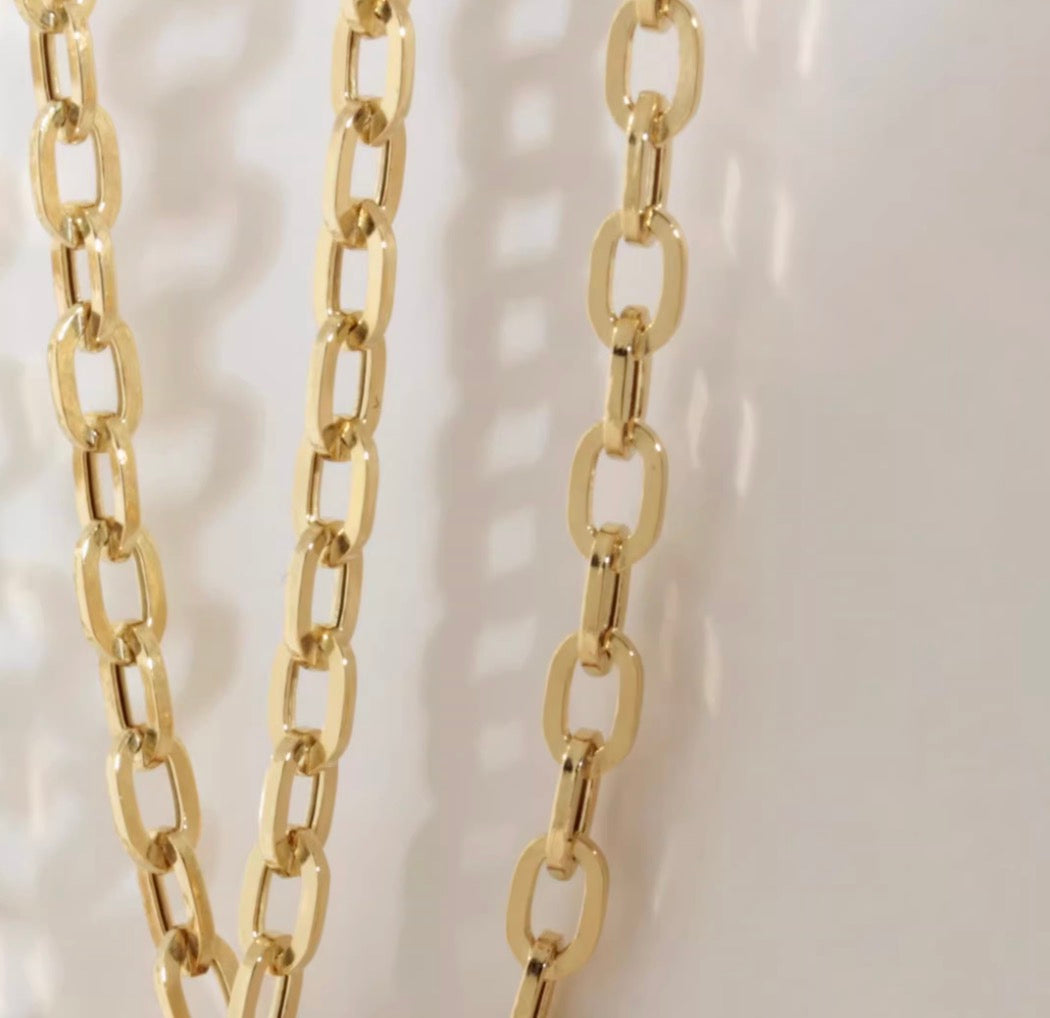 K18YG オーバルチェーン ペーパークリップチェーンパーツ ネックレス 18K ロングあずきチェーン 太め 3mm 中空