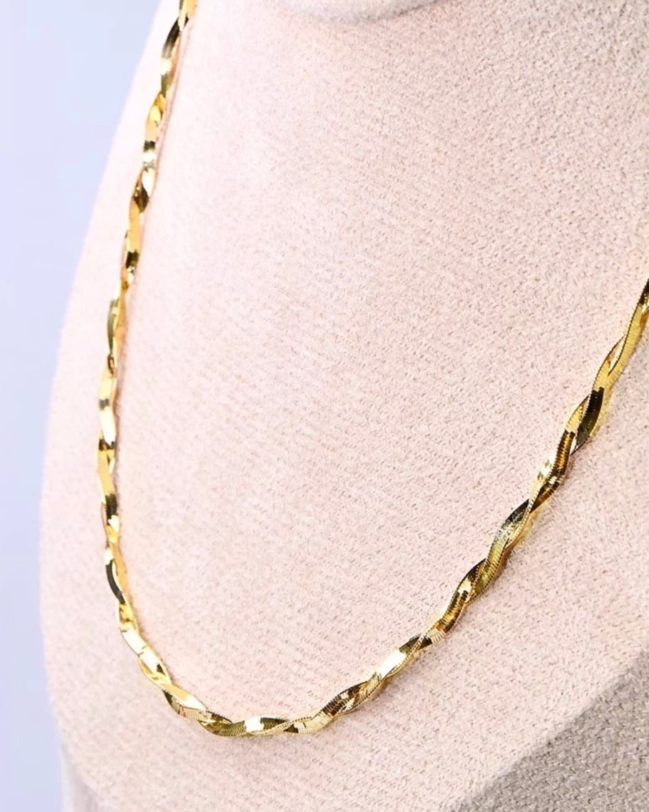 K18YG スネークチェーン ネックレス スクリュー ヘリンボーンチェーン 18K ツイスト ロープ メンズ レディース