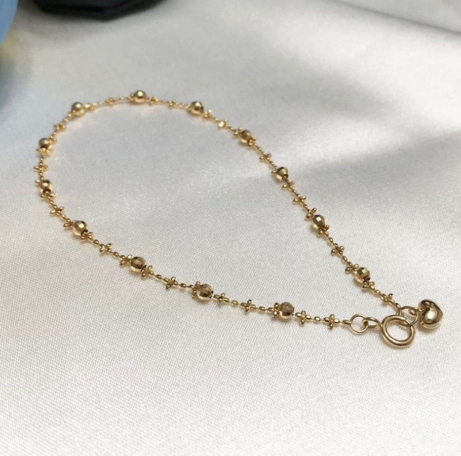 K18YG ブレスレット カットボールチェーン 15cm~ ミラーボール ステーション 18k イエローゴールド キラキラ 華奢 フェミニン レディース