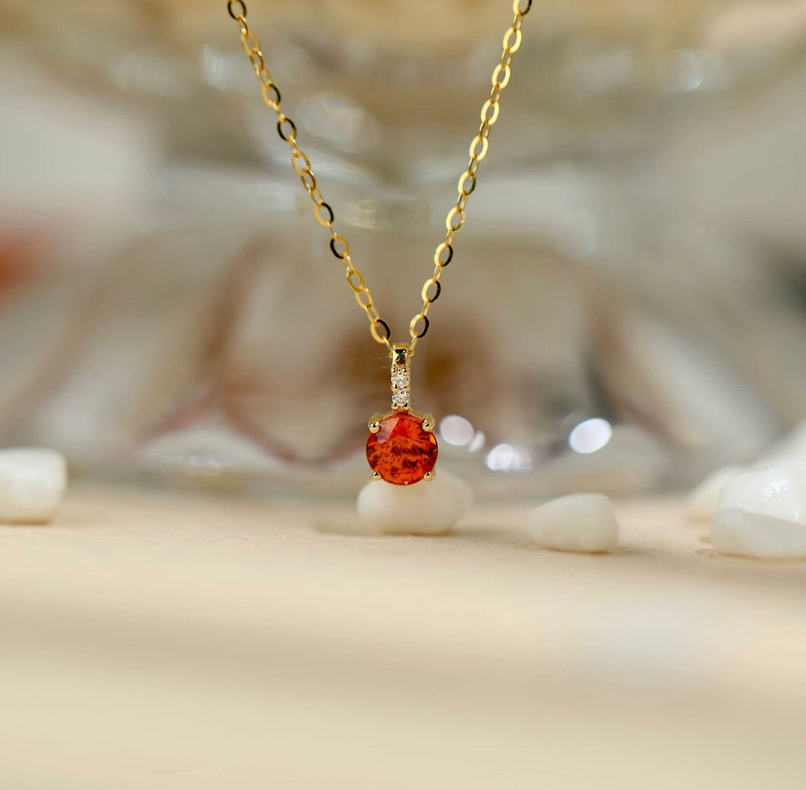 K18YG オレンジガーネット ペンダント ダイヤモンド ダイヤ 18K 18金 イエローゴールド ネックレス ラウンド ネックレス