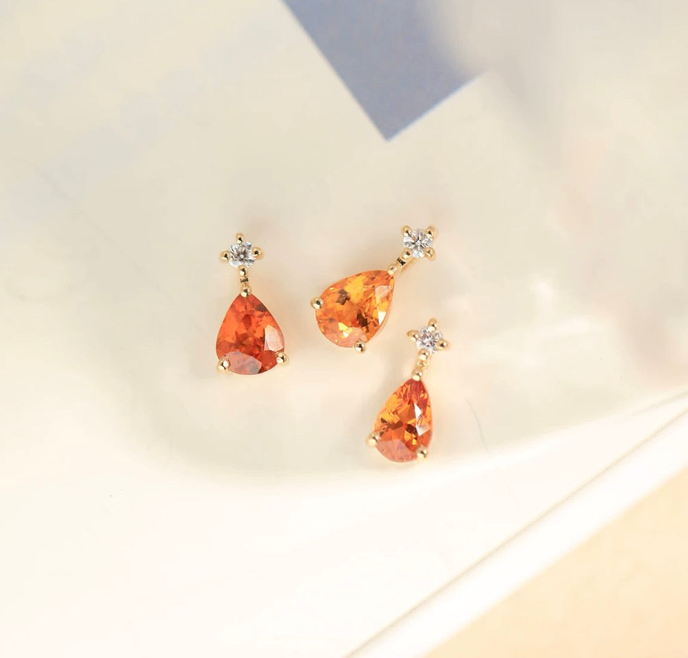 K18YG オレンジガーネット ペンダント ダイヤモンド 18K 18金 イエローゴールド ネックレスチャーム 雫 ティアドロップ