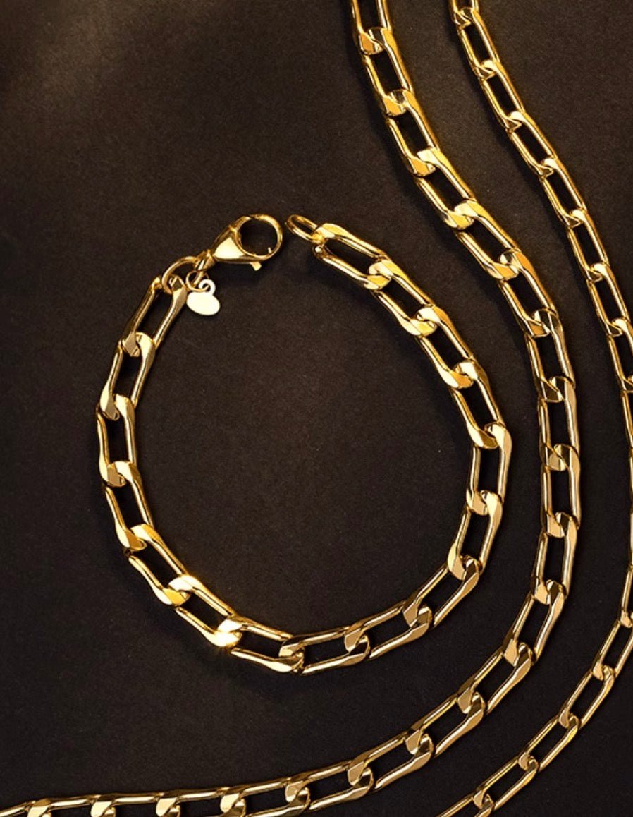 【4.4mm】K18YG イエローゴールド フィガロチェーン カット小豆チェーン ネックレス オーバルリンク 18K YG メンズ レディース 太め - Jewelry Hills Tokyo