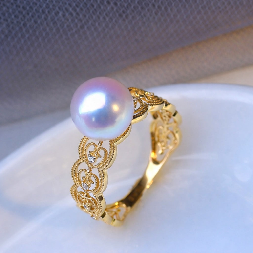 18k yellow gold akoya pearl wired ring