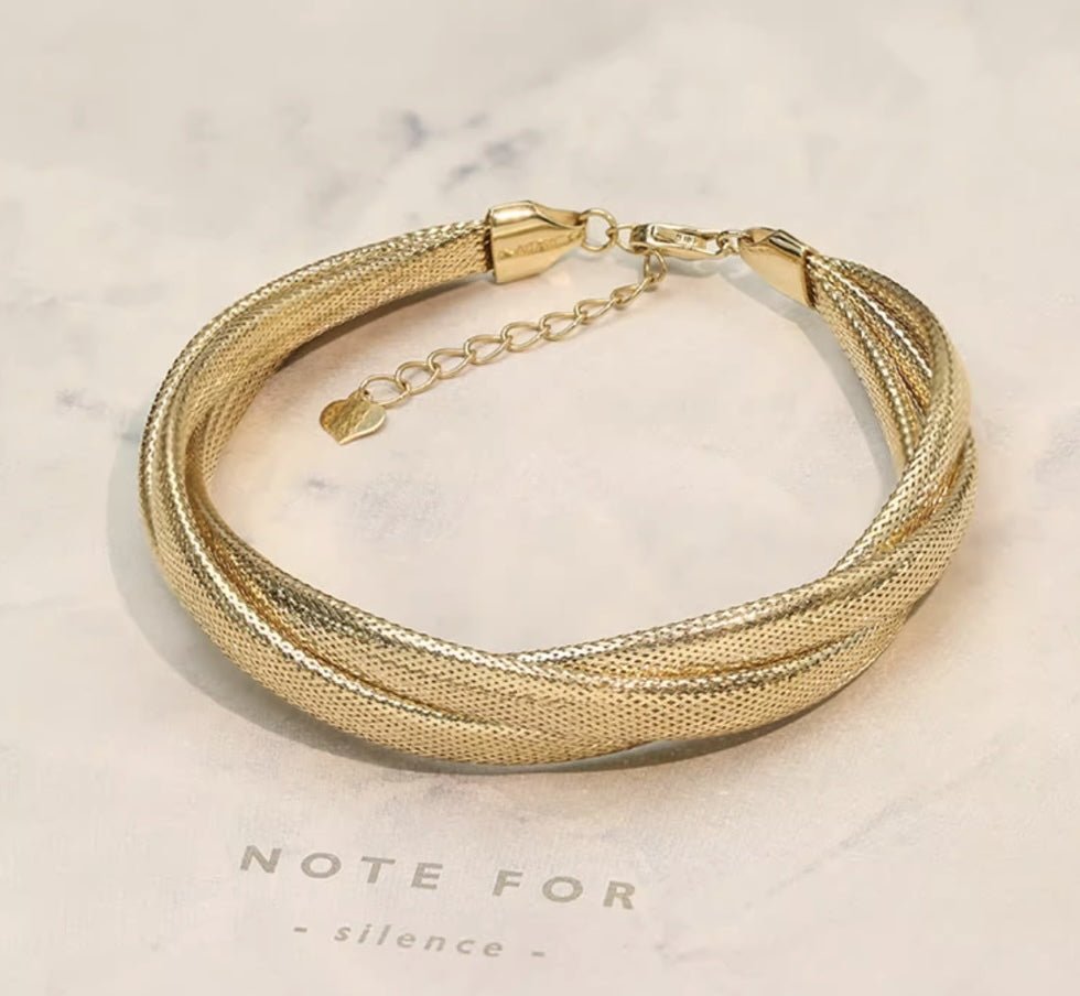 K18 蛇 ブレスレット バングル スネーク 18K YG イエローゴールド K18YG ツイスト 太め ゴツい ボリューム ねじり 編み 弾力ブレスレット - Jewelry Hills Tokyo