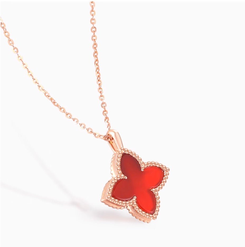 K18PG ペンダントトップ レッドカーネリアン 18K PG ピンクゴールド クローバー 四ツ葉 花 ネックレス チャーム ペンダント カーネリアン - Jewelry Hills Tokyo