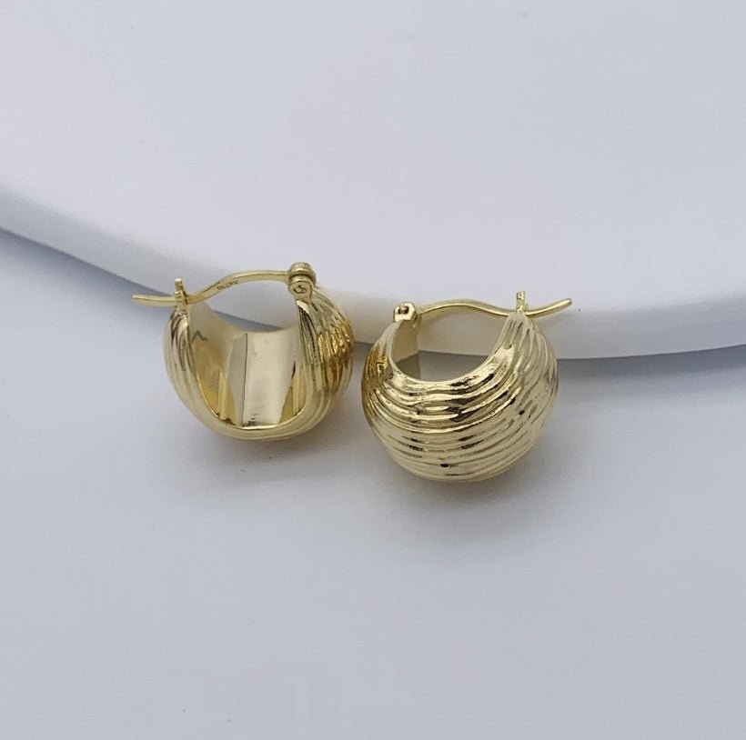 K18YG イエローゴールド フープピアス ピアス リングピアス 15mm 中空 18金 18K K18 ストライプ 松ぼっくり 球体 丸いフォルム コロコロ 模様 柄 - Jewelry Hills Tokyo