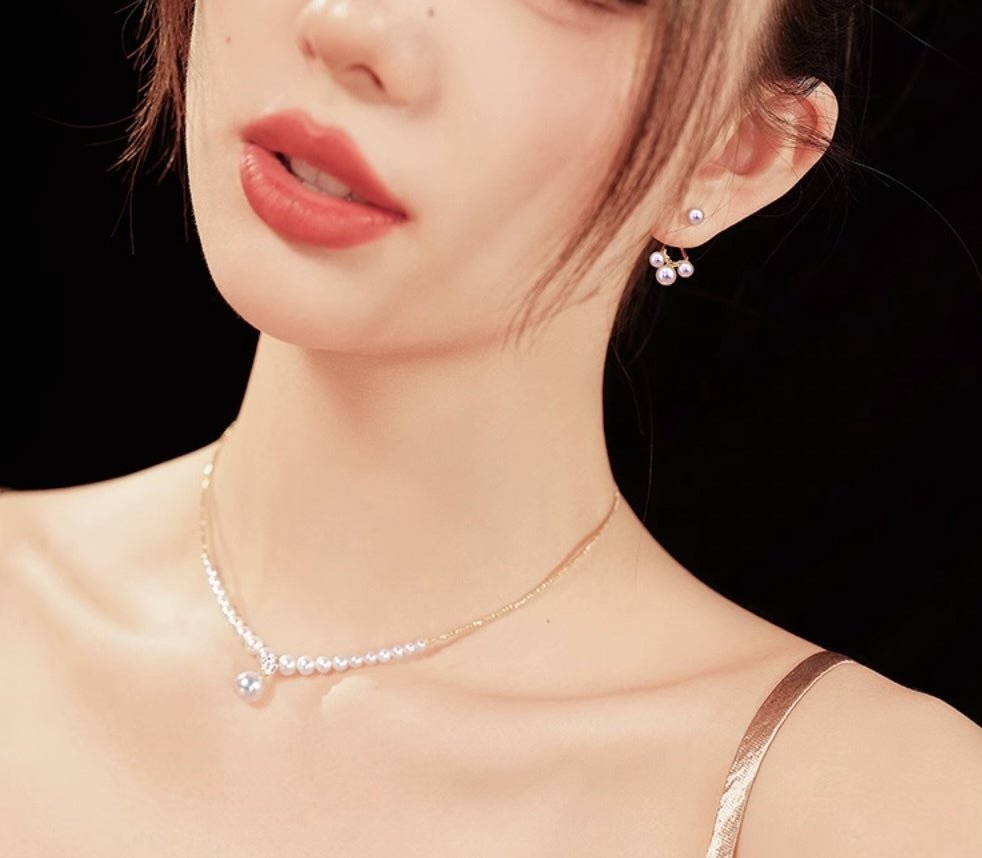 K18YG イエローゴールド あこや真珠 スタッドピアス 18金 真珠 パール 18K シンプル 18K 2way ベビーあこや 小珠 スマイル トリプル ミニ - Jewelry Hills Tokyo