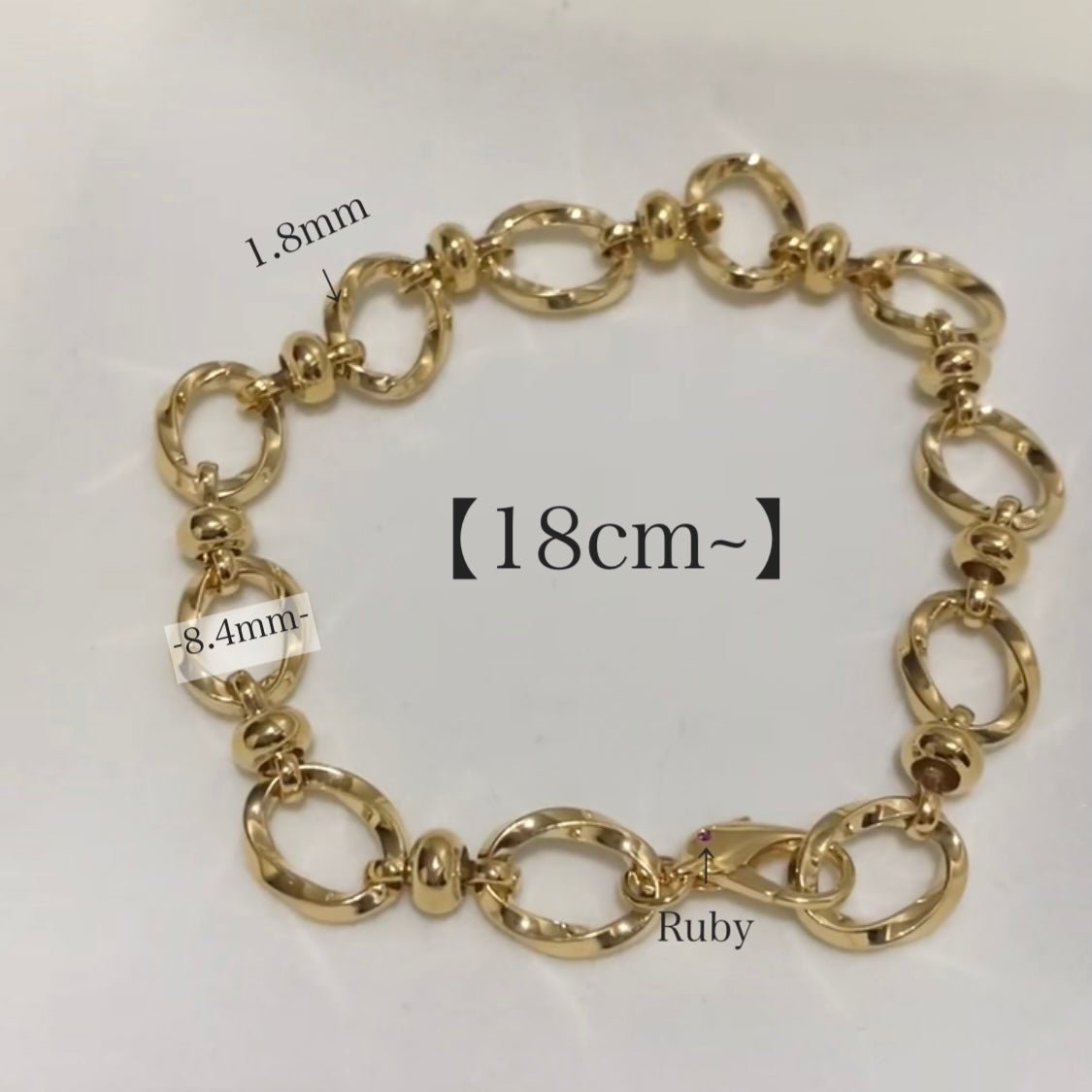 K18YG ツイスト ブレスレット オーバルリンクチェーン 18金 オーダーメイド ブレス 18K 中空 オーバルチェーン メンズ レディース ユニセックス チェーンブレス 中空 太め - Jewelry Hills Tokyo