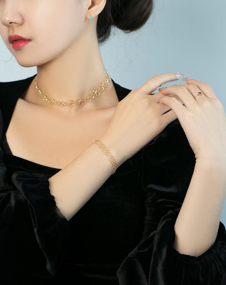K18YG イエローゴールド 18金 ブレスレット レース 編み 18k メッシュ ワイド アジャスター ブレス - Jewelry Hills Tokyo