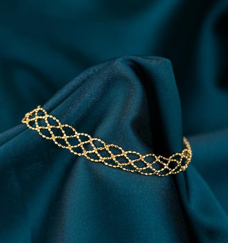 K18YG イエローゴールド 18金 ブレスレット レース 編み 18k メッシュ ワイド アジャスター ブレス - Jewelry Hills Tokyo