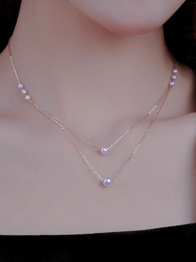 K18YG イエローゴールド あこや真珠 アコヤ 18金 ネックレス ペンダント 小粒 小玉 小珠 二段 ダブル 真珠 パール 18K ツインパール トリプルパール - Jewelry Hills Tokyo
