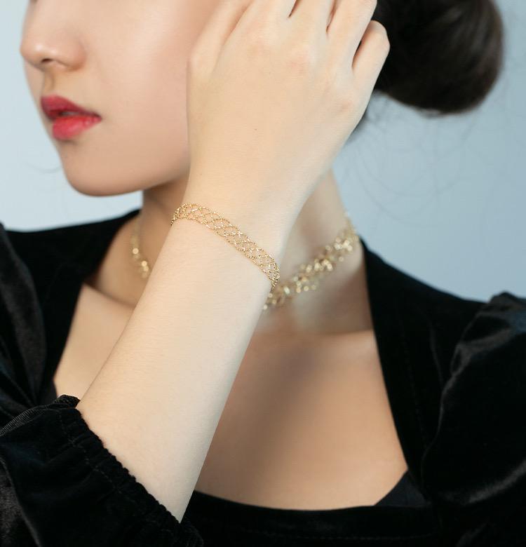 K18YG イエローゴールド 18金 ブレスレット レース 編み 18k メッシュ ワイド アジャスター ブレス - Jewelry Hills Tokyo