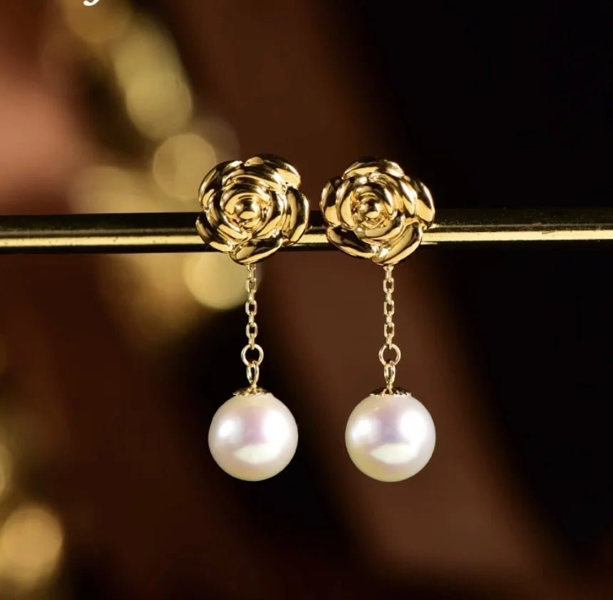 K18YG イエローゴールド ピアス 薔薇 ローズ バラ 花 スタッドピアス 18金 シンプル 18K ワンポイント 中空 - Jewelry Hills Tokyo
