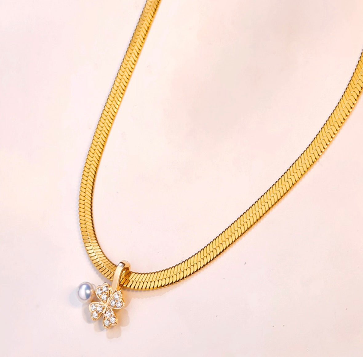 18k あこや真珠 クローバー ペンダント gold clover zircon pearl pendant