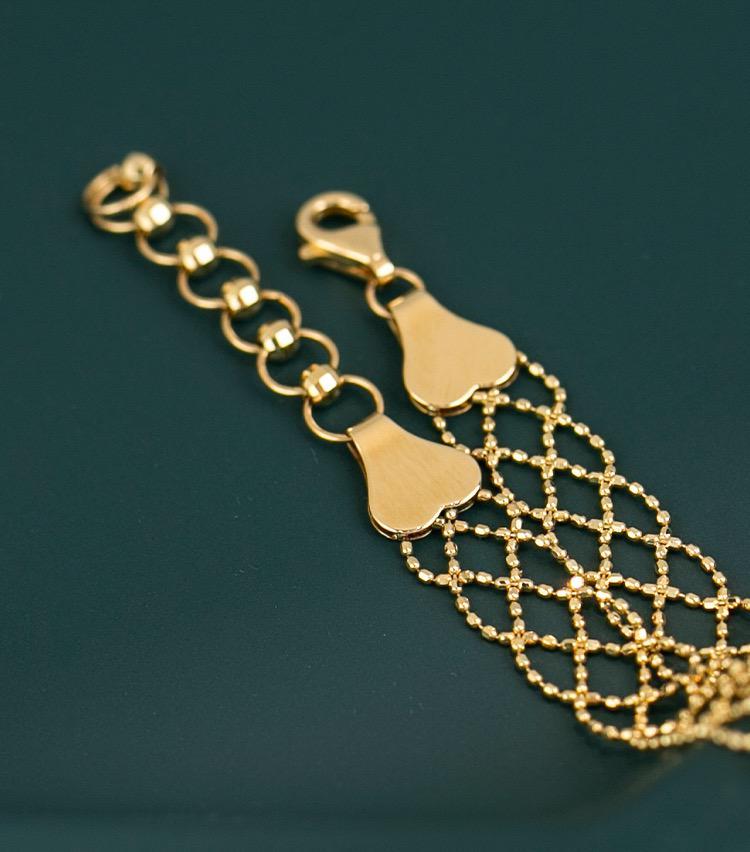 K18YG イエローゴールド 18金 ブレスレット レース 編み 18k メッシュ ワイド アジャスター ブレス - Jewelry Hills Tokyo
