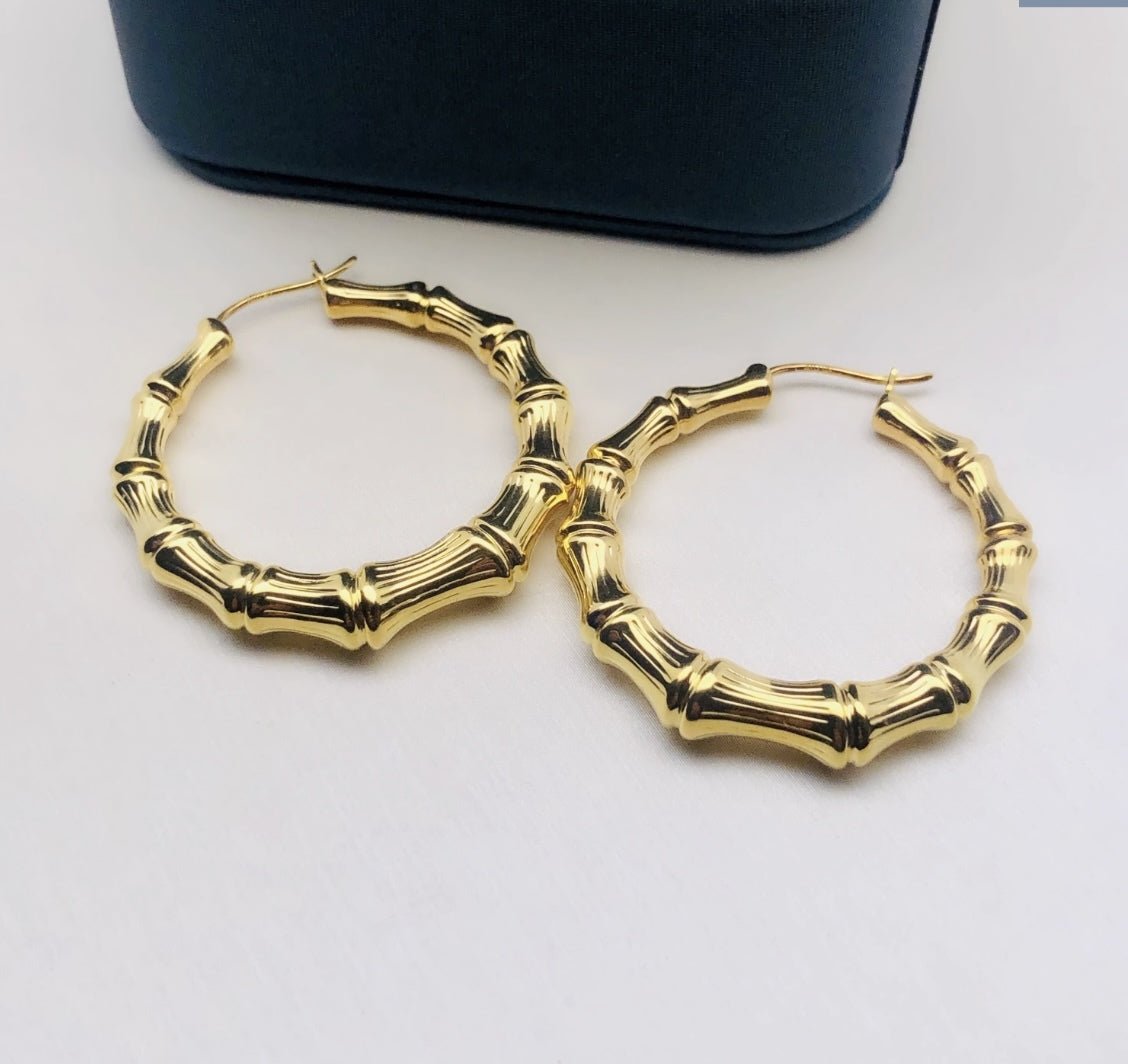 K18YG イエローゴールド フープピアス ピアス リングピアス 中空 バンブー 竹 バンブーモチーフ 円形 18金 18K K18 - Jewelry Hills Tokyo