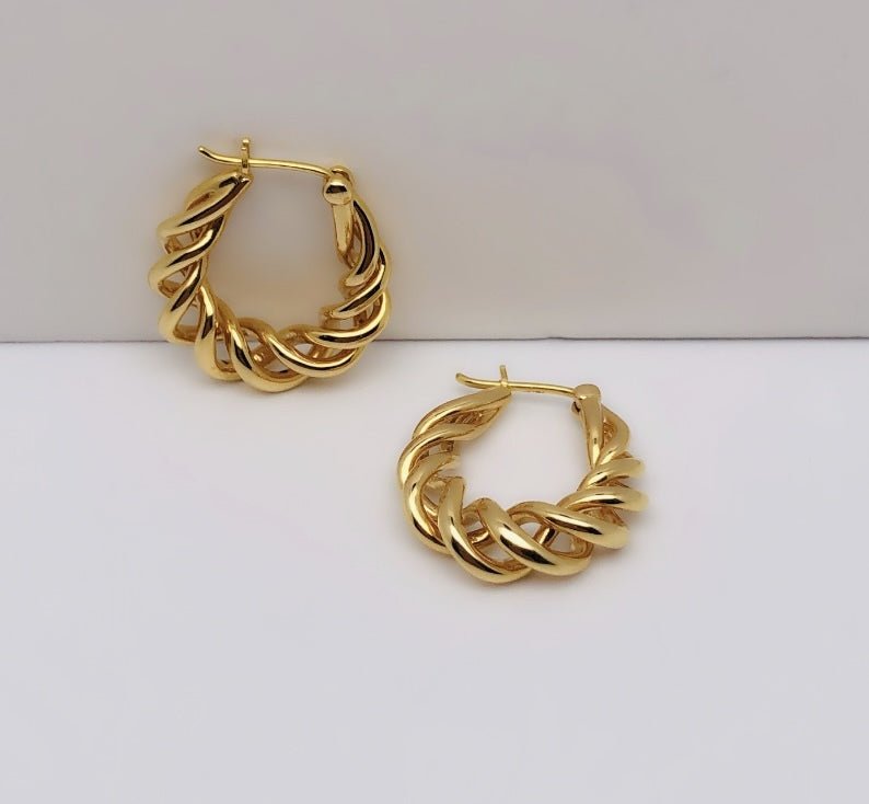 K18YG イエローゴールド フープピアス ピアス リングピアス 中空 ロープ ねじり ツイスト ツイストフープ 18金 18K K18 - Jewelry Hills Tokyo