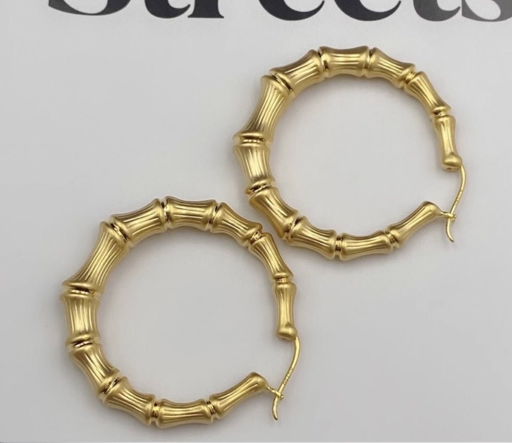 K18YG イエローゴールド フープピアス ピアス リングピアス 中空 バンブー 竹 バンブーモチーフ 円形 18金 18K K18 - Jewelry Hills Tokyo