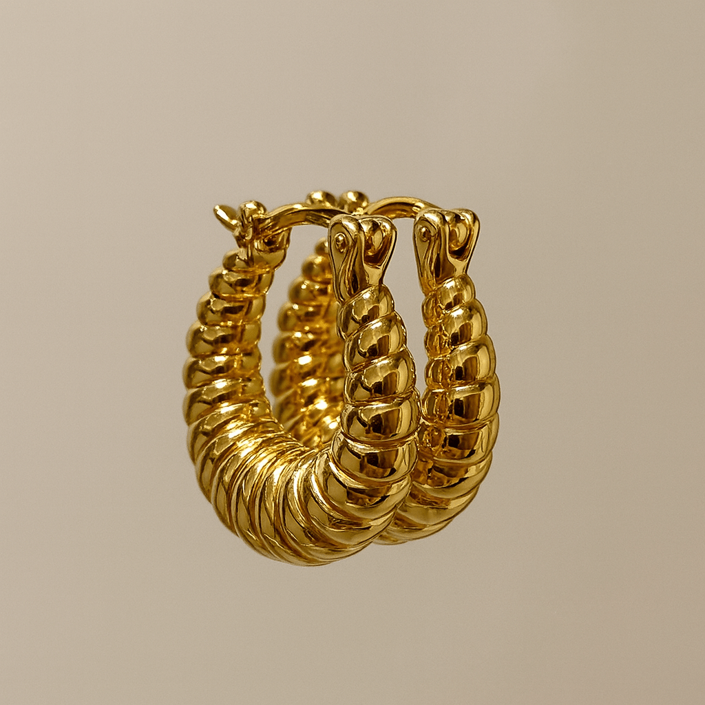K18YG イエローゴールド フープピアス ピアス リングピアス ロープ ねじり 繭 18金 18K K18 ツイスト 中空ピアス - Jewelry Hills Tokyo