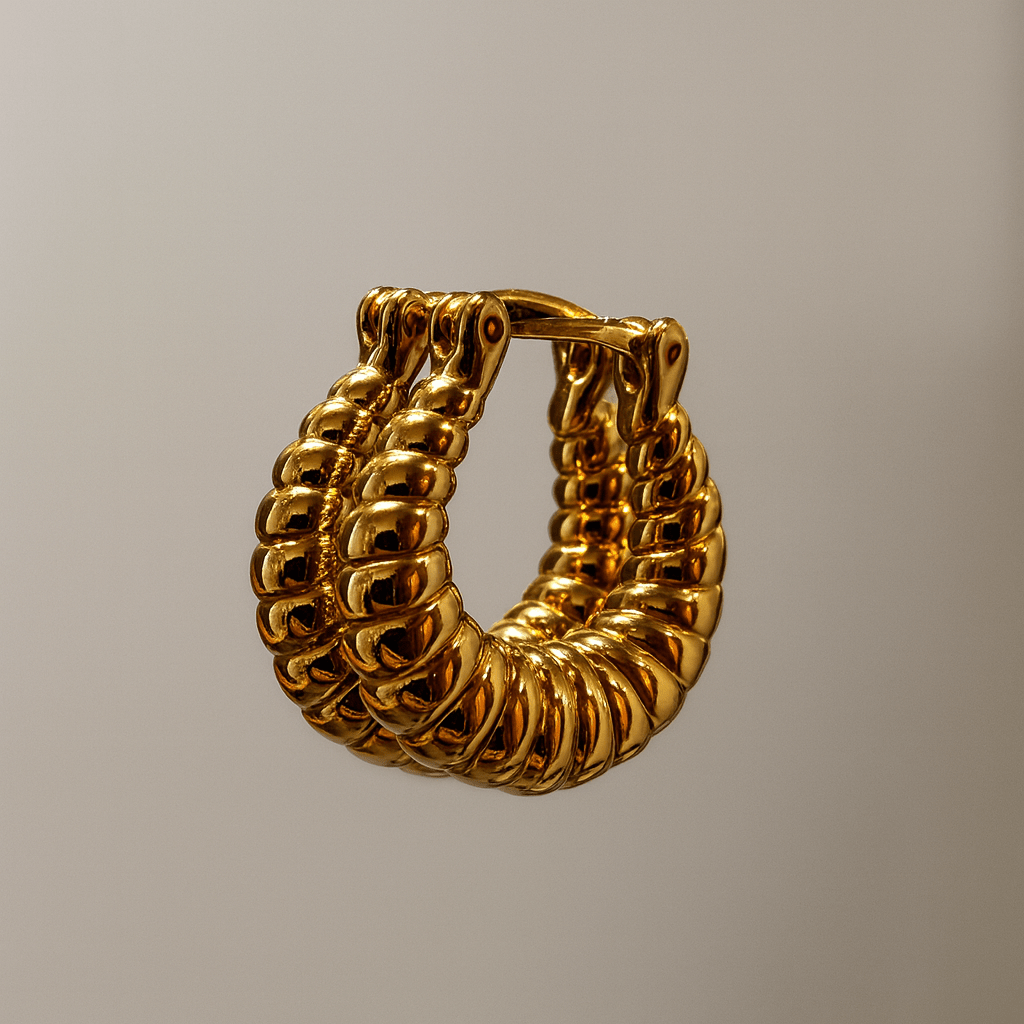 K18YG イエローゴールド フープピアス ピアス リングピアス ロープ ねじり 繭 18金 18K K18 ツイスト 中空ピアス - Jewelry Hills Tokyo