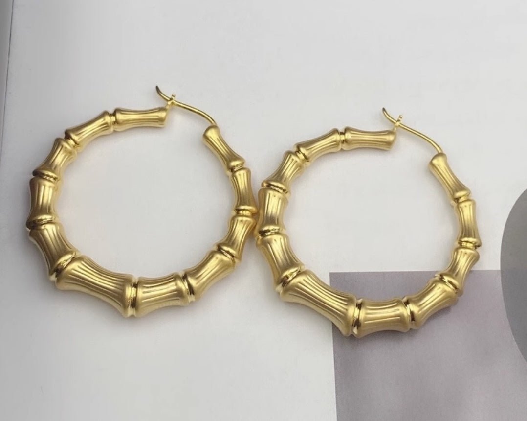 K18YG イエローゴールド フープピアス ピアス リングピアス 中空 バンブー 竹 バンブーモチーフ 円形 18金 18K K18 - Jewelry Hills Tokyo