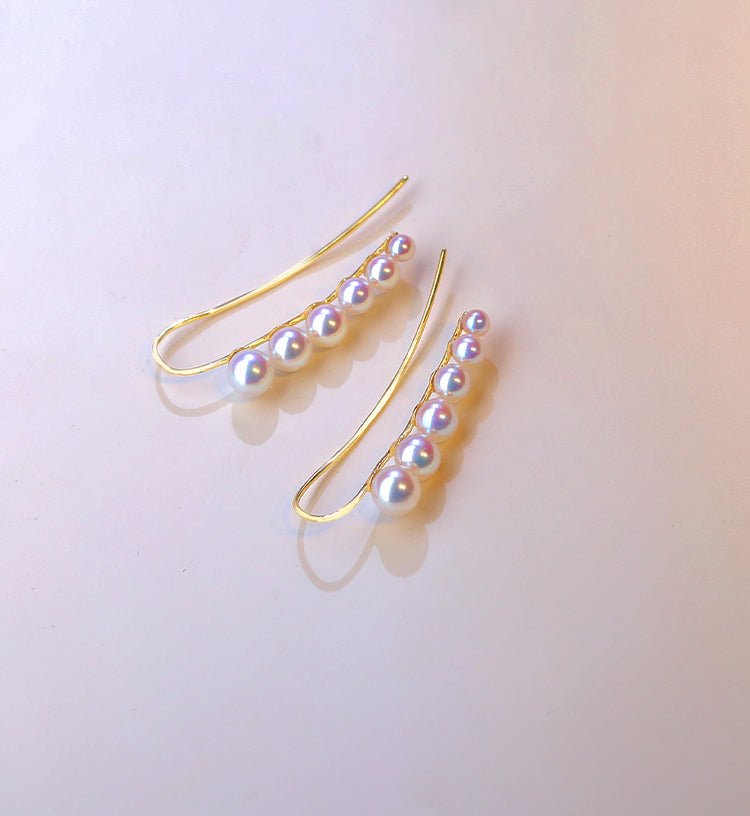 K18YG イエローゴールド あこや真珠 アコヤ 18金 ピアス イヤーカフ 6珠 6連 6玉 真珠 パール 18K akoya pearl グラデーション - Jewelry Hills Tokyo