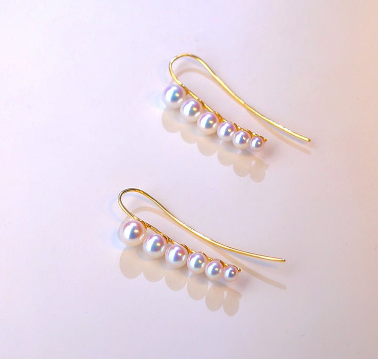 K18YG イエローゴールド あこや真珠 アコヤ 18金 ピアス イヤーカフ 6珠 6連 6玉 真珠 パール 18K akoya pearl グラデーション - Jewelry Hills Tokyo