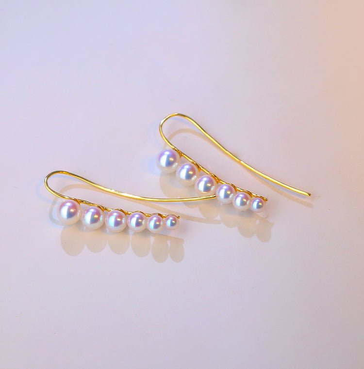 K18YG イエローゴールド あこや真珠 アコヤ 18金 ピアス イヤーカフ 6珠 6連 6玉 真珠 パール 18K akoya pearl グラデーション - Jewelry Hills Tokyo