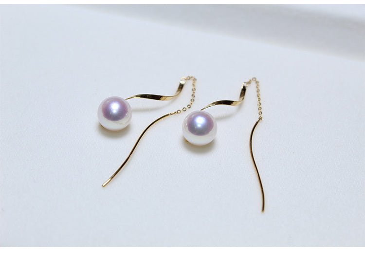 K18YG イエローゴールド あこや真珠 アコヤ 18金 ピアス ロングピアス S字 真珠 パール 18K akoya pearl 花珠 チェーンピアス - Jewelry Hills Tokyo