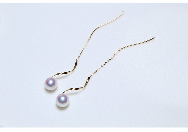 K18YG イエローゴールド あこや真珠 アコヤ 18金 ピアス ロングピアス S字 真珠 パール 18K akoya pearl 花珠 チェーンピアス - Jewelry Hills Tokyo