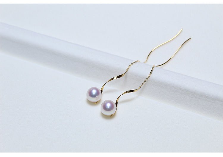 K18YG イエローゴールド あこや真珠 アコヤ 18金 ピアス ロングピアス S字 真珠 パール 18K akoya pearl 花珠 チェーンピアス - Jewelry Hills Tokyo