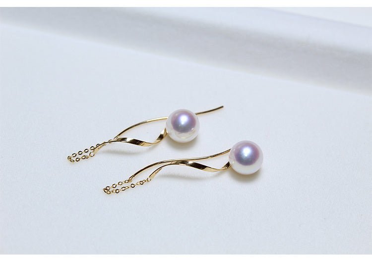 K18YG イエローゴールド あこや真珠 アコヤ 18金 ピアス ロングピアス S字 真珠 パール 18K akoya pearl 花珠 チェーンピアス - Jewelry Hills Tokyo
