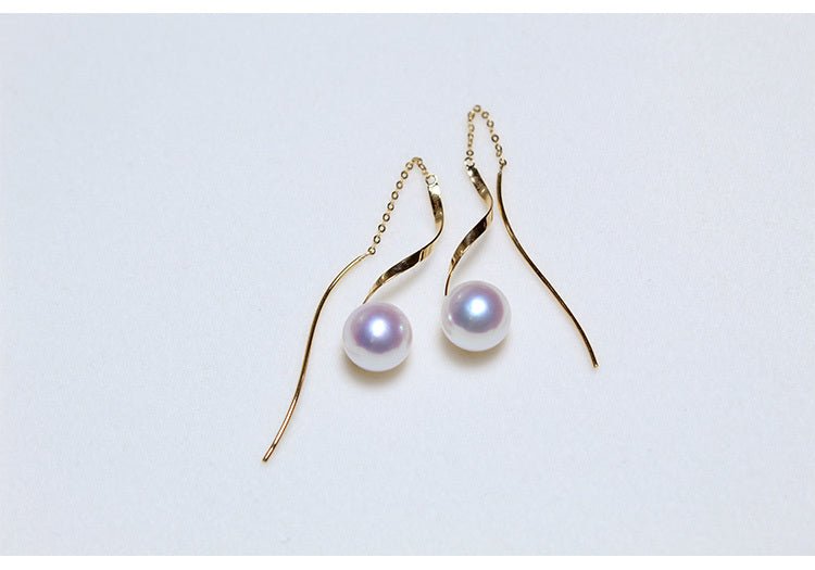 K18YG イエローゴールド あこや真珠 アコヤ 18金 ピアス ロングピアス S字 真珠 パール 18K akoya pearl 花珠 チェーンピアス - Jewelry Hills Tokyo